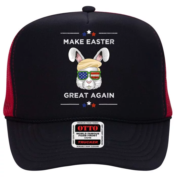 Make Easter Great Again Funny Trump Bunny Gift Usa Flag Gift High Crown Mesh Trucker Hat