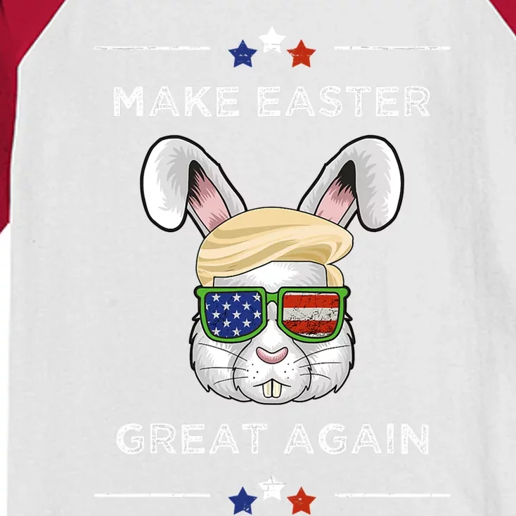 Make Easter Great Again Funny Trump Bunny Gift Usa Flag Gift Kids Colorblock Raglan Jersey