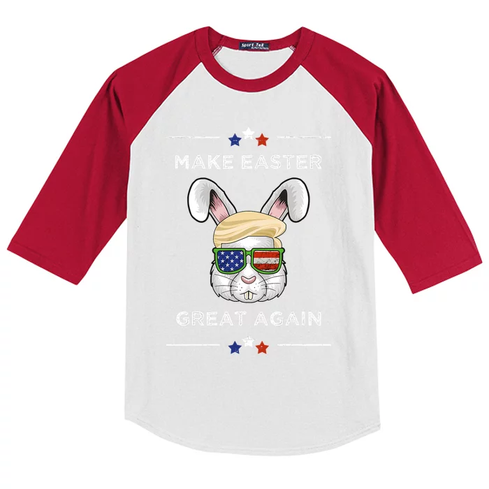 Make Easter Great Again Funny Trump Bunny Gift Usa Flag Gift Kids Colorblock Raglan Jersey