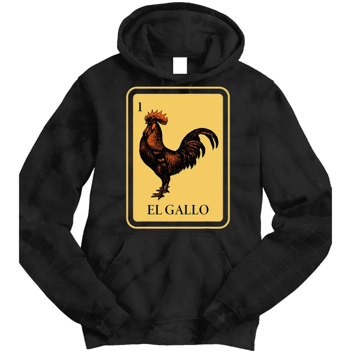 Mexican El Gallo Bingo Card Game Traditional Rooster Tie Dye Hoodie