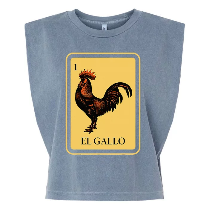 Mexican El Gallo Bingo Card Game Traditional Rooster Garment-Dyed Women's Muscle Tee