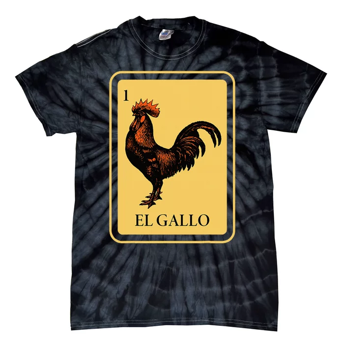 Mexican El Gallo Bingo Card Game Traditional Rooster Tie-Dye T-Shirt