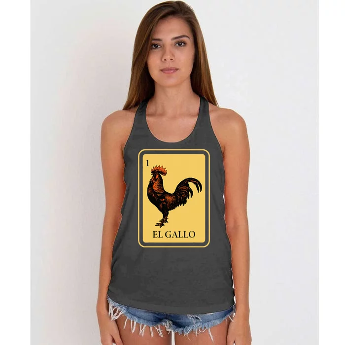 Mexican El Gallo Bingo Card Game Traditional Rooster Women's Knotted Racerback Tank