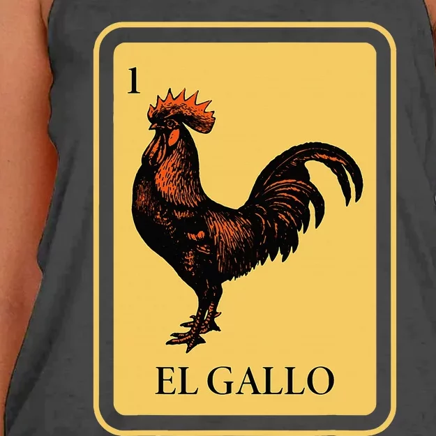 Mexican El Gallo Bingo Card Game Traditional Rooster Women's Knotted Racerback Tank