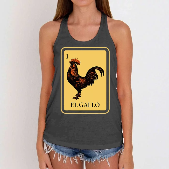 Mexican El Gallo Bingo Card Game Traditional Rooster Women's Knotted Racerback Tank