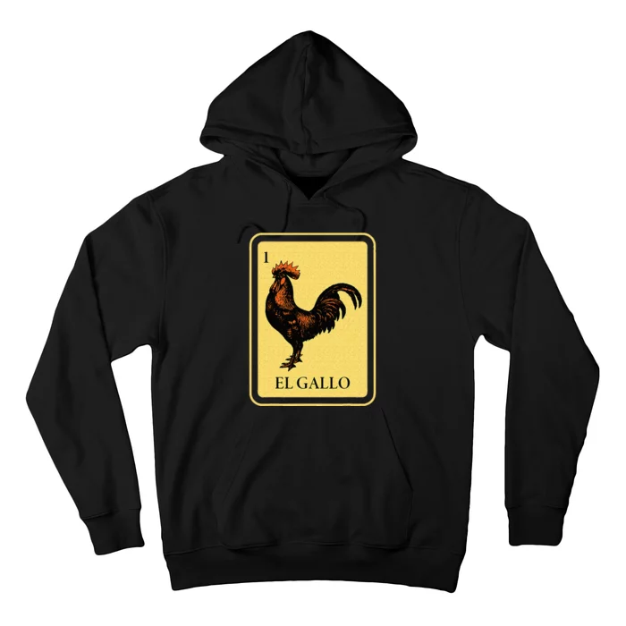 Mexican El Gallo Bingo Card Game Traditional Rooster Hoodie