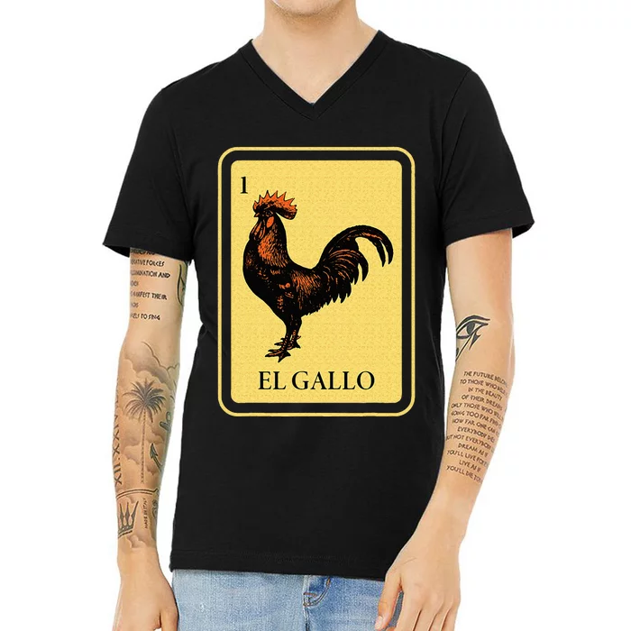 Mexican El Gallo Bingo Card Game Traditional Rooster V-Neck T-Shirt