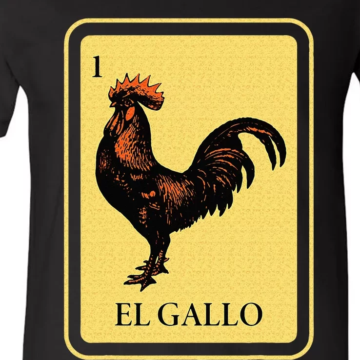 Mexican El Gallo Bingo Card Game Traditional Rooster V-Neck T-Shirt