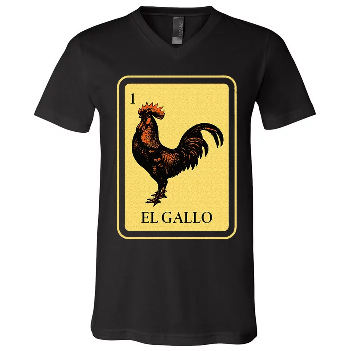 Mexican El Gallo Bingo Card Game Traditional Rooster V-Neck T-Shirt