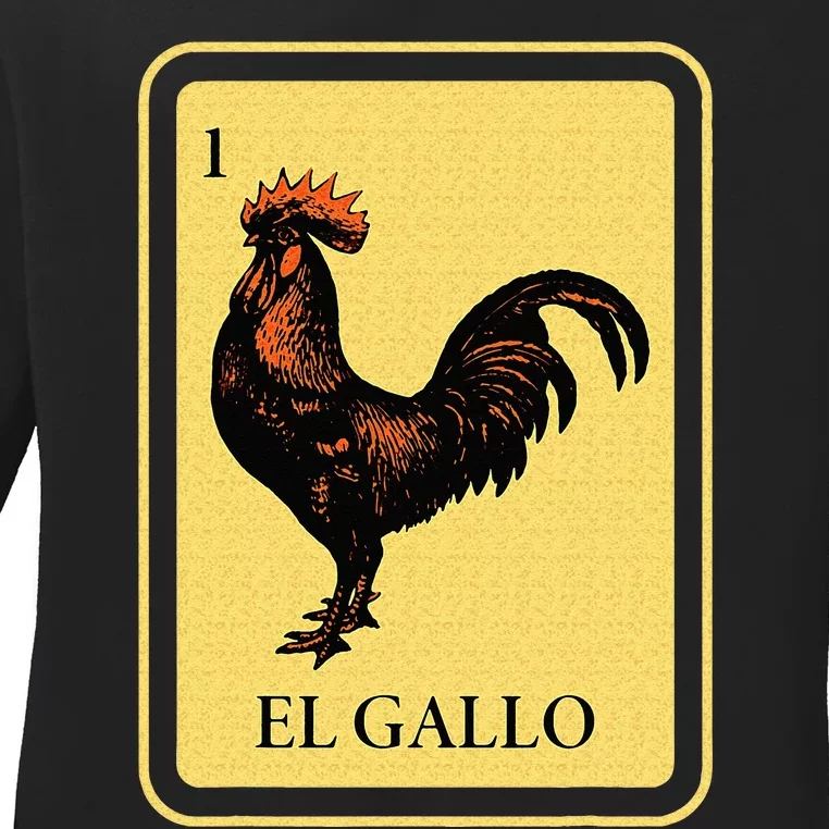 Mexican El Gallo Bingo Card Game Traditional Rooster Ladies Long Sleeve Shirt