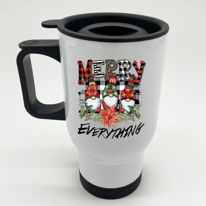 Merry Everything Gnomes Plaid Christmas Pajama Family Funny Gift Front & Back Stainless Steel Travel Mug