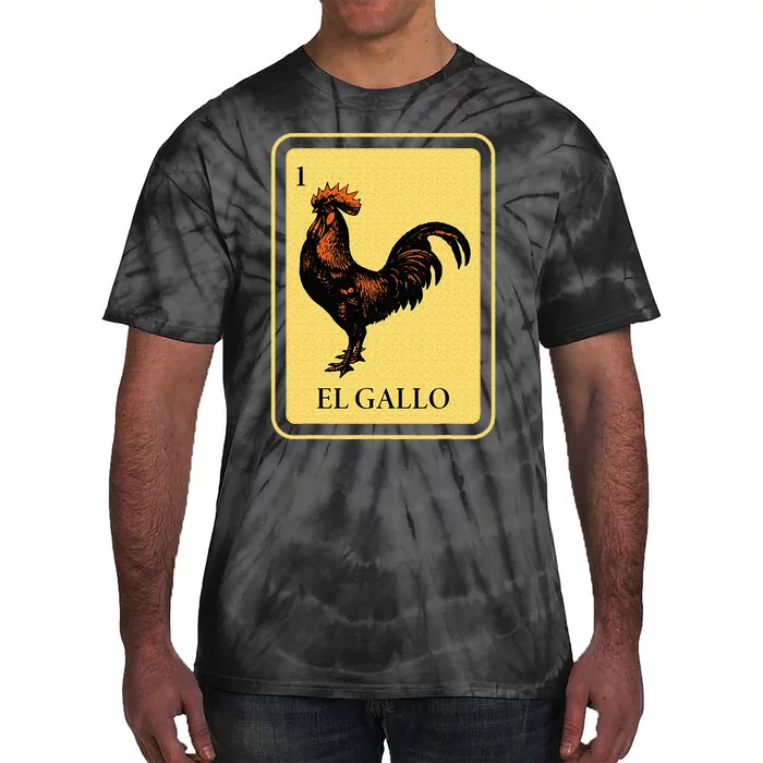 Mexican El Gallo Bingo Card Game Traditional Rooster Tie-Dye T-Shirt