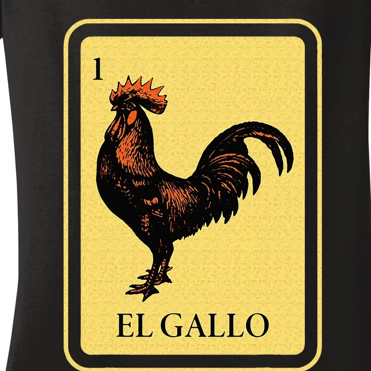 Mexican El Gallo Bingo Card Game Traditional Rooster Women's V-Neck T-Shirt