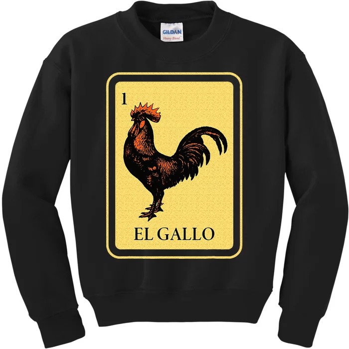 Mexican El Gallo Bingo Card Game Traditional Rooster Kids Sweatshirt