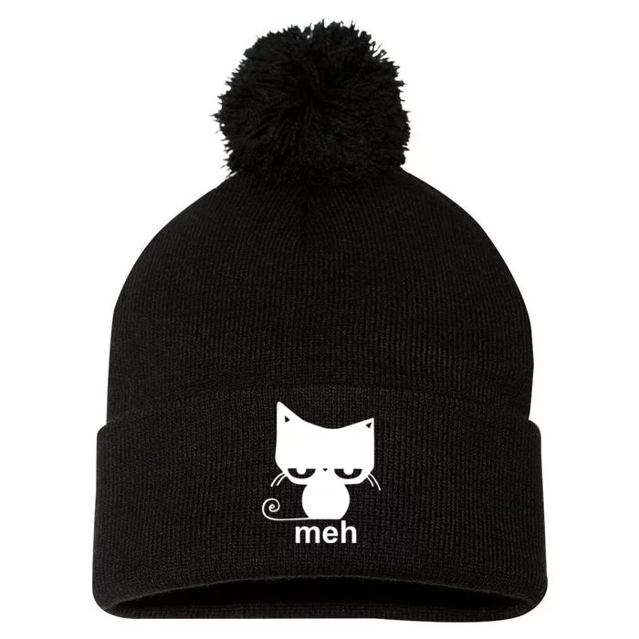 Meh Cat Funny Meme Pom Pom 12in Knit Beanie