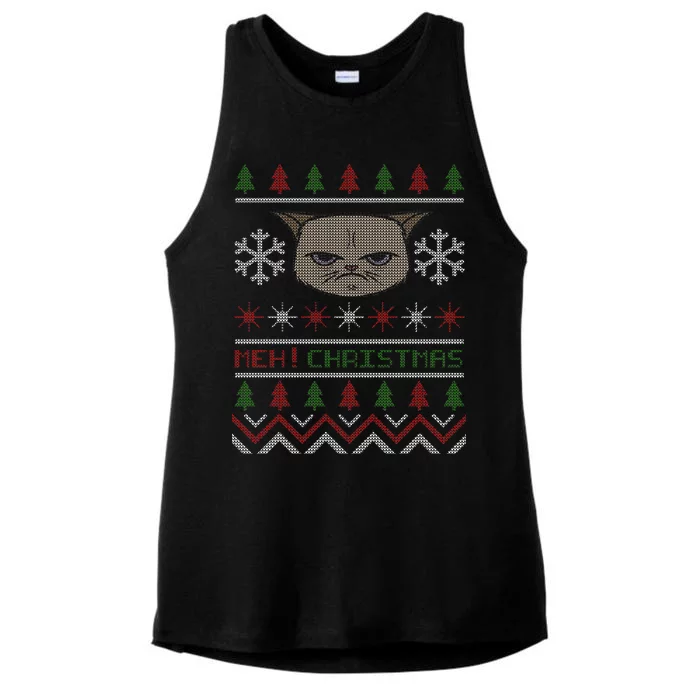 MEH! Christmas Cat Ugly Sweater Ladies Tri-Blend Wicking Tank