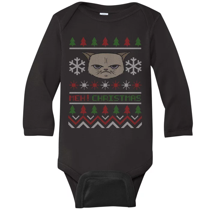 MEH! Christmas Cat Ugly Sweater Baby Long Sleeve Bodysuit