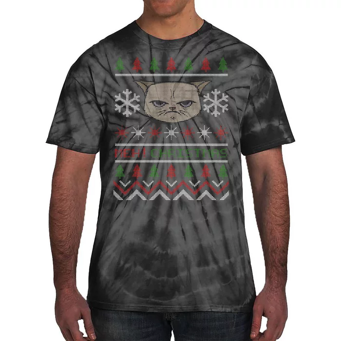 MEH! Christmas Cat Ugly Sweater Tie-Dye T-Shirt