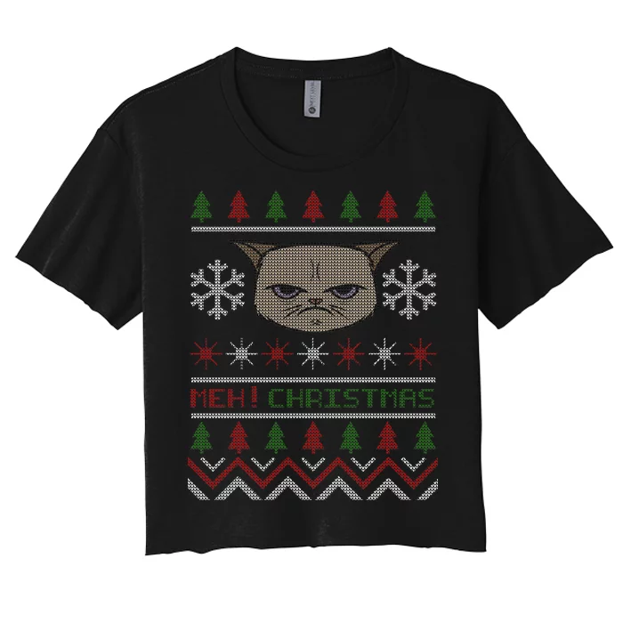 MEH! Christmas Cat Ugly Sweater Women's Crop Top Tee