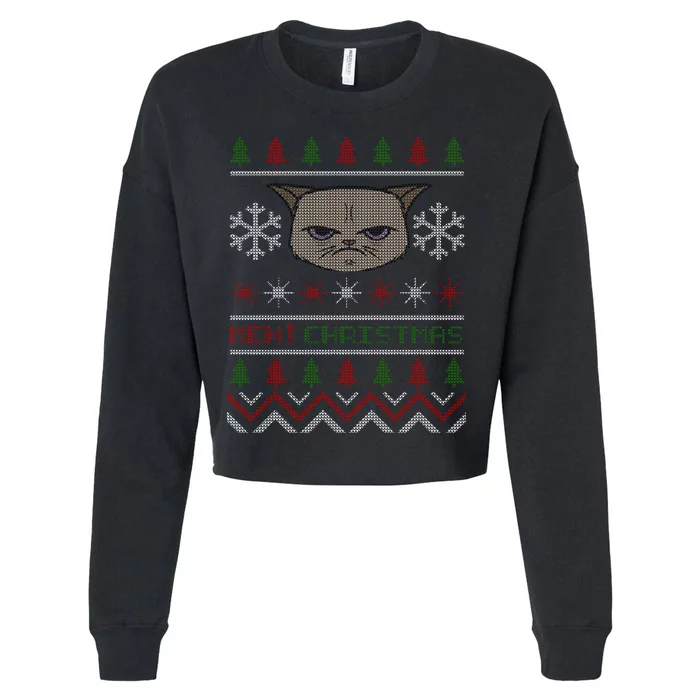 MEH! Christmas Cat Ugly Sweater Cropped Pullover Crew