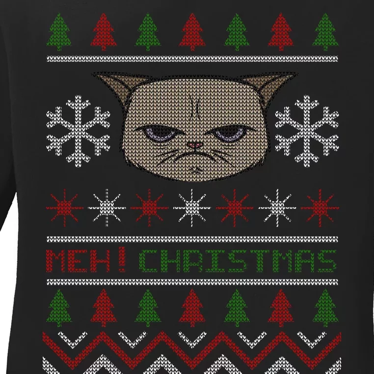 MEH! Christmas Cat Ugly Sweater Ladies Long Sleeve Shirt