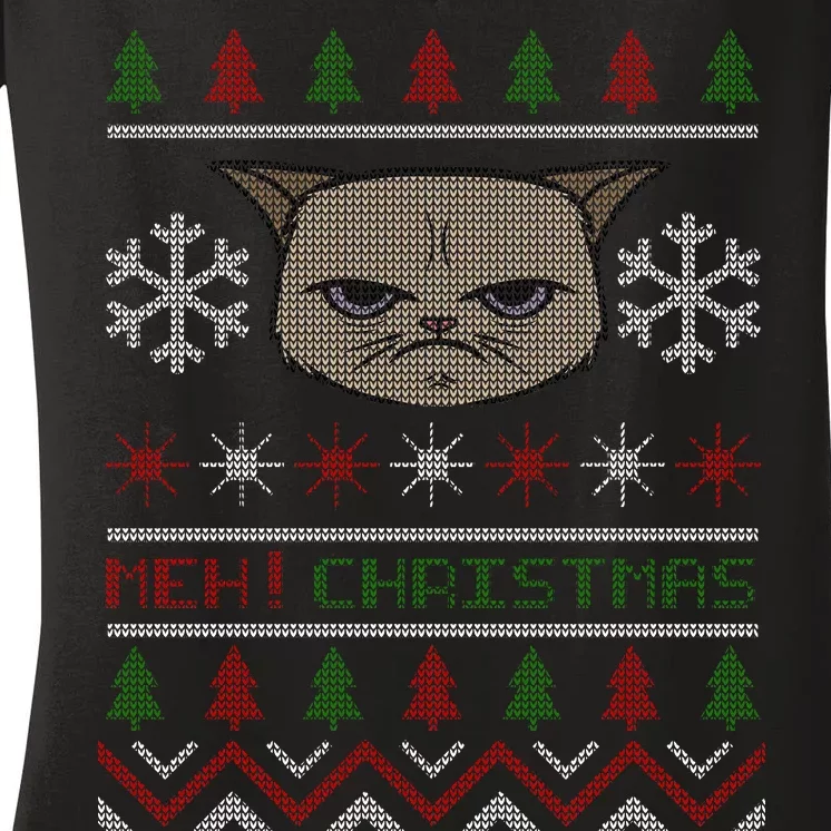 MEH! Christmas Cat Ugly Sweater Women's V-Neck T-Shirt