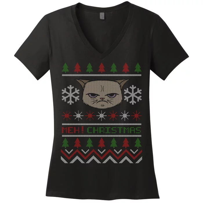 MEH! Christmas Cat Ugly Sweater Women's V-Neck T-Shirt