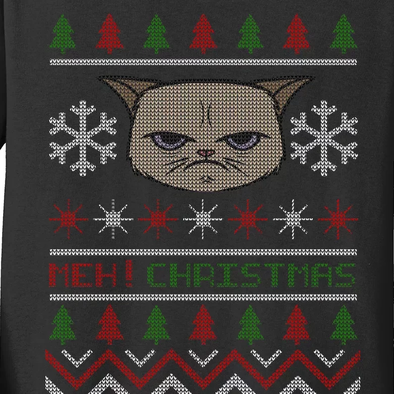 MEH! Christmas Cat Ugly Sweater Kids Long Sleeve Shirt