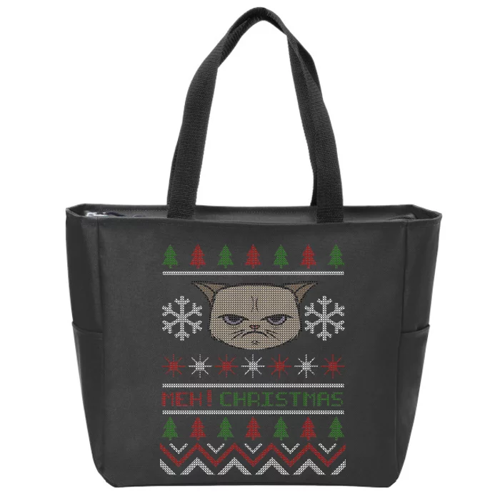 MEH! Christmas Cat Ugly Sweater Zip Tote Bag