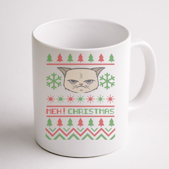 MEH! Christmas Cat Ugly Sweater Front & Back Coffee Mug