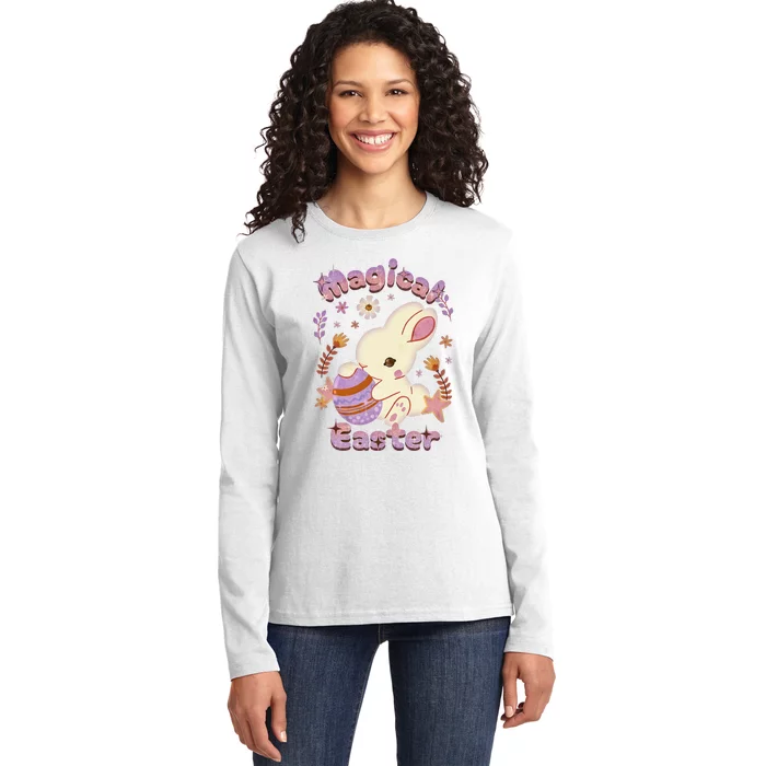 Magical Easter, Happy Easter Day, Cute Rabbit Bunny Hug Egg Ladies Long Sleeve Shirt