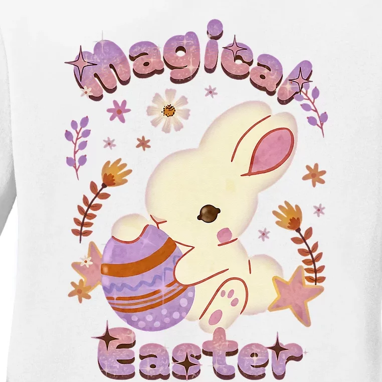 Magical Easter, Happy Easter Day, Cute Rabbit Bunny Hug Egg Ladies Long Sleeve Shirt