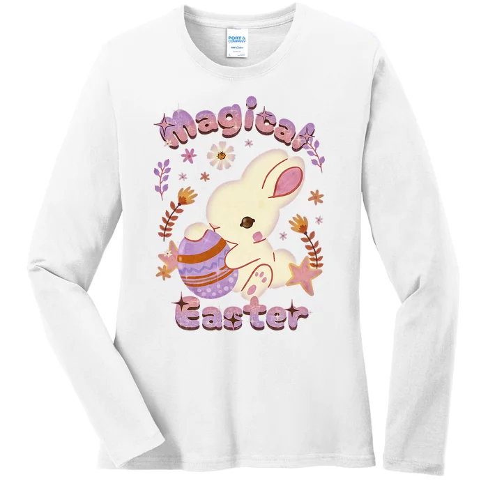 Magical Easter, Happy Easter Day, Cute Rabbit Bunny Hug Egg Ladies Long Sleeve Shirt