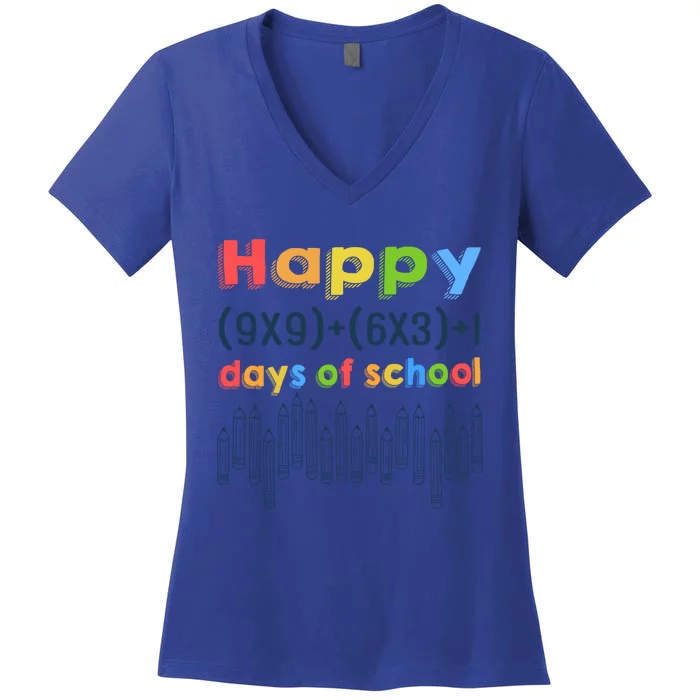 Math Equation Happy 100 Days Of School Gift Women's V-Neck T-Shirt