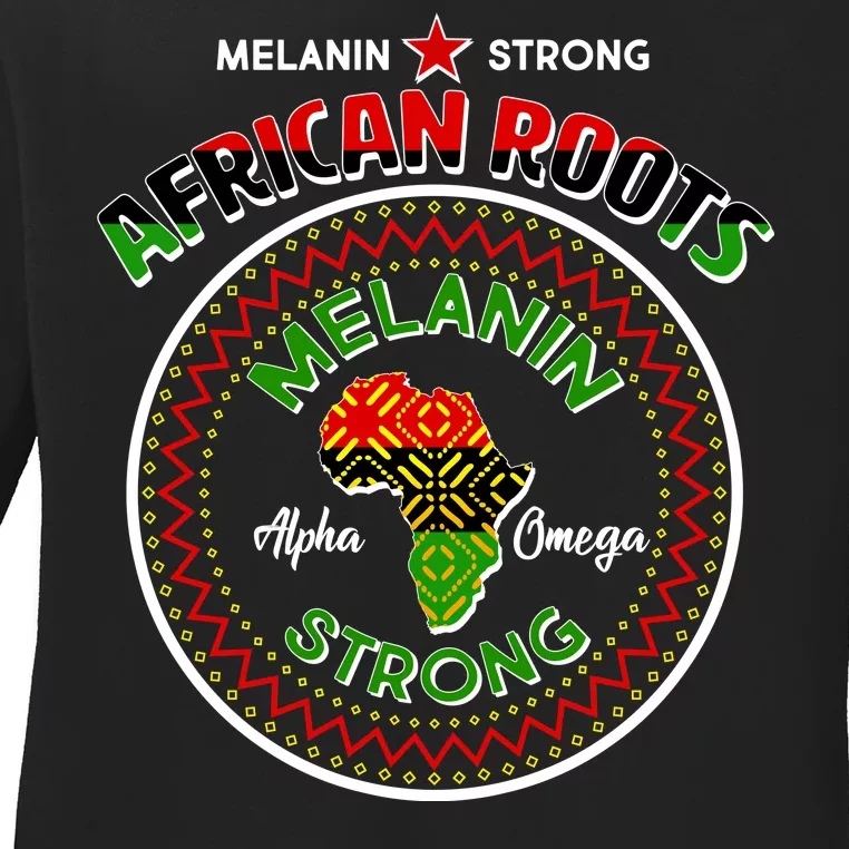 Melanin Strong African Roots Emblem Ladies Long Sleeve Shirt