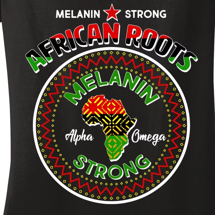 Melanin Strong African Roots Emblem Women's V-Neck T-Shirt