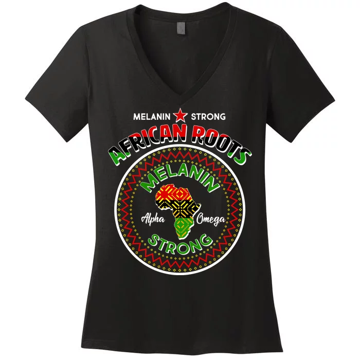 Melanin Strong African Roots Emblem Women's V-Neck T-Shirt