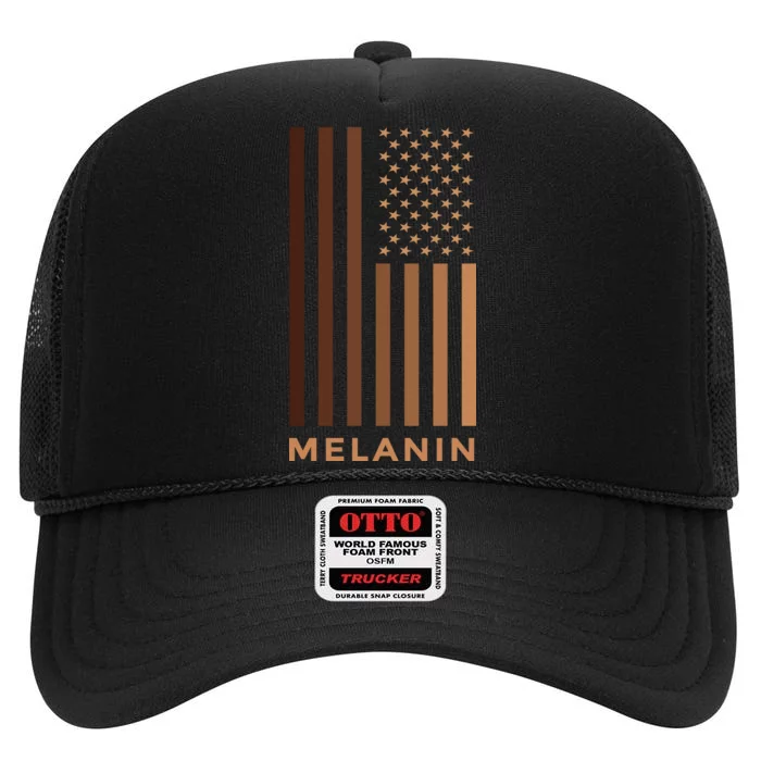 Melanin USA Flag High Crown Mesh Trucker Hat