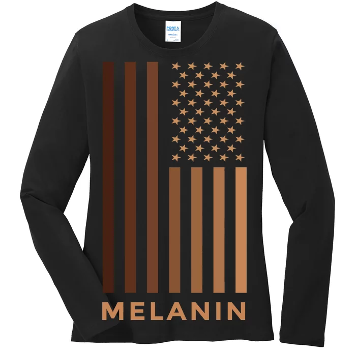 Melanin USA Flag Ladies Long Sleeve Shirt