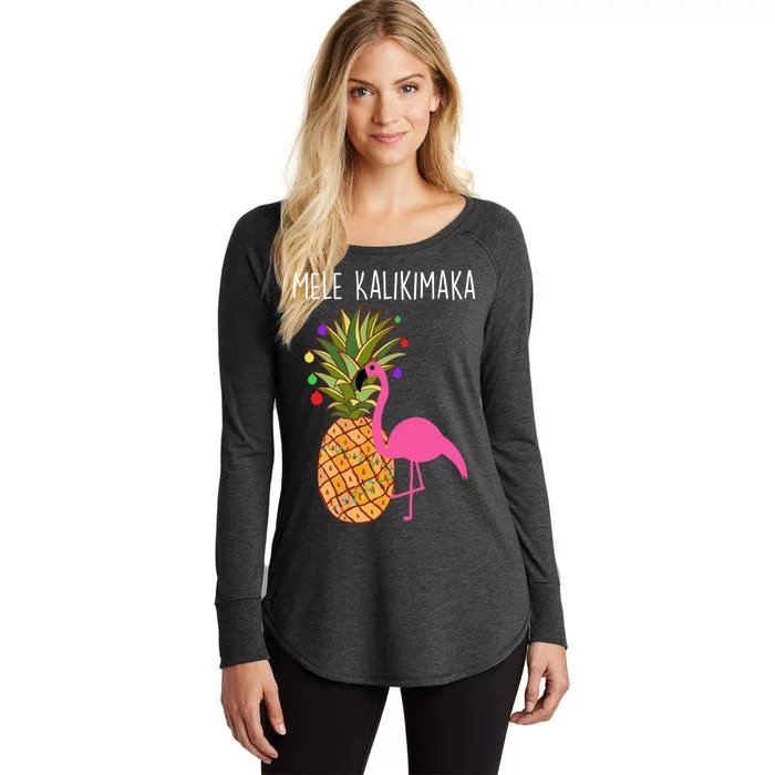 Mele Kalikimaka Flamingo Christmas Women's Perfect Tri Tunic Long Sleeve Shirt