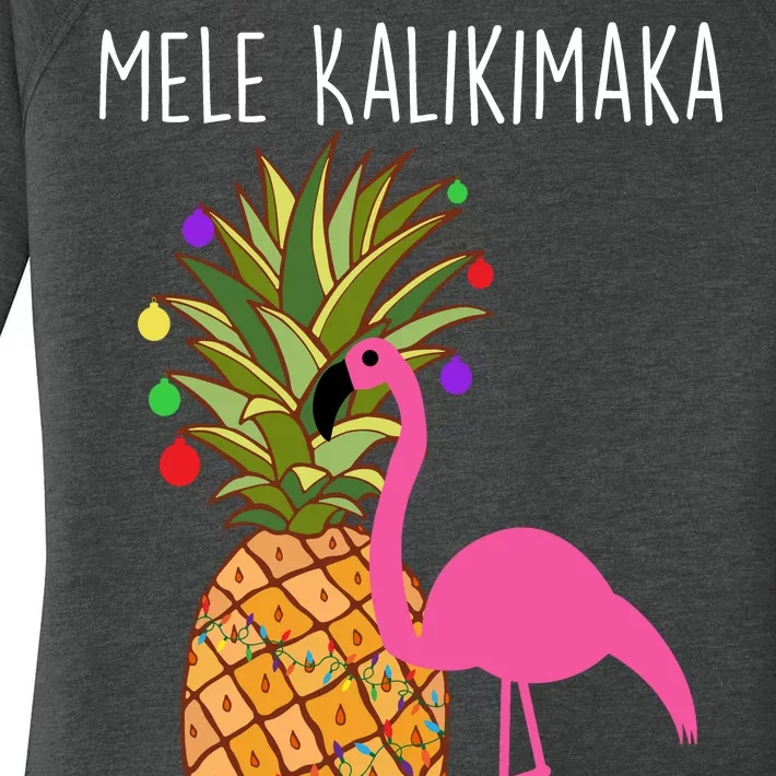 Mele Kalikimaka Flamingo Christmas Women's Perfect Tri Tunic Long Sleeve Shirt