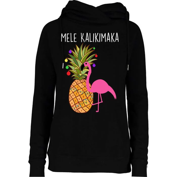 Mele Kalikimaka Flamingo Christmas Womens Funnel Neck Pullover Hood