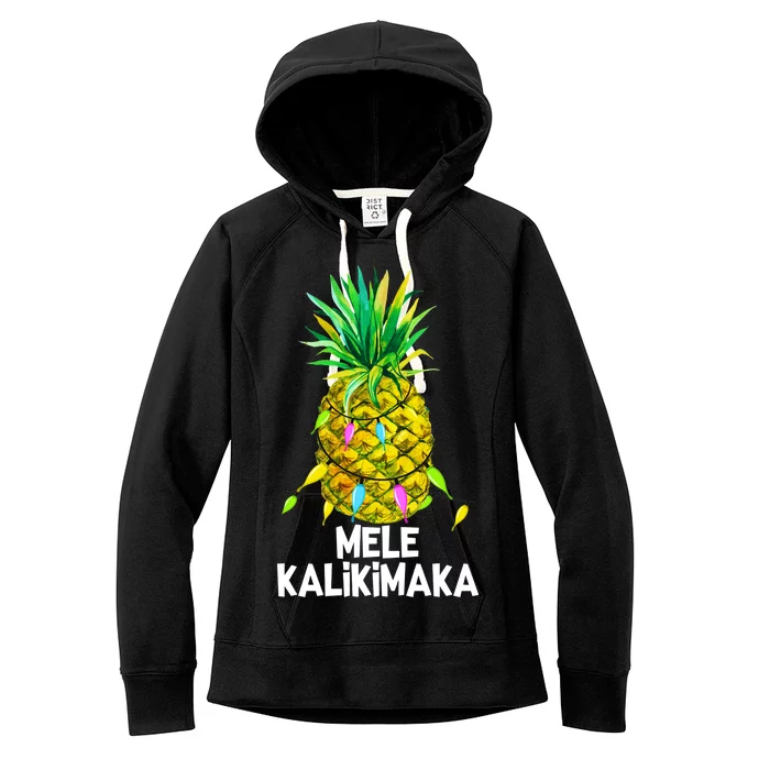 Mele Kalikimaka Pineapple Christmas lights Women's Fleece Hoodie