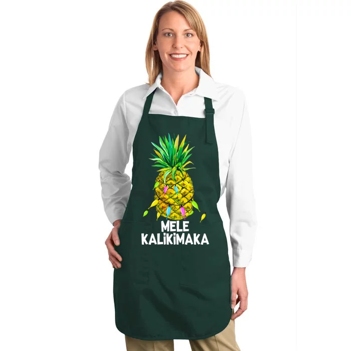 Mele Kalikimaka Pineapple Christmas lights Full-Length Apron With Pocket