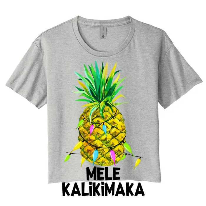 Mele Kalikimaka Pineapple Christmas lights Women's Crop Top Tee