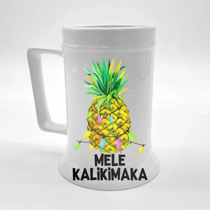 Mele Kalikimaka Pineapple Christmas lights Front & Back Beer Stein