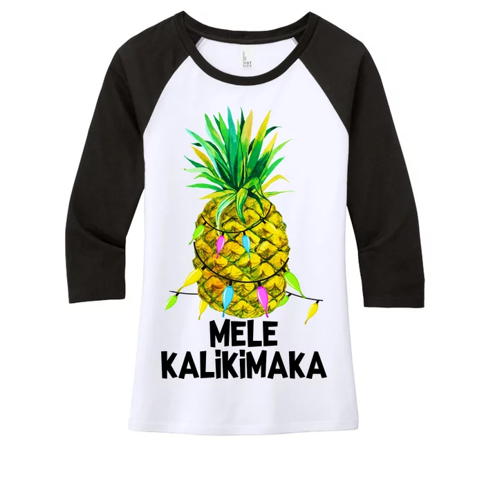 Mele Kalikimaka Pineapple Christmas lights Women's Tri-Blend 3/4-Sleeve Raglan Shirt