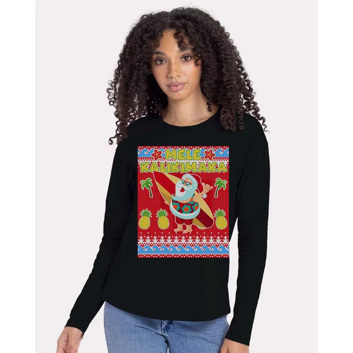 Mele Kalikimaka Santa Ugly Christmas Womens Cotton Relaxed Long Sleeve T-Shirt