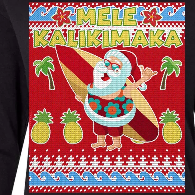 Mele Kalikimaka Santa Ugly Christmas Womens Cotton Relaxed Long Sleeve T-Shirt