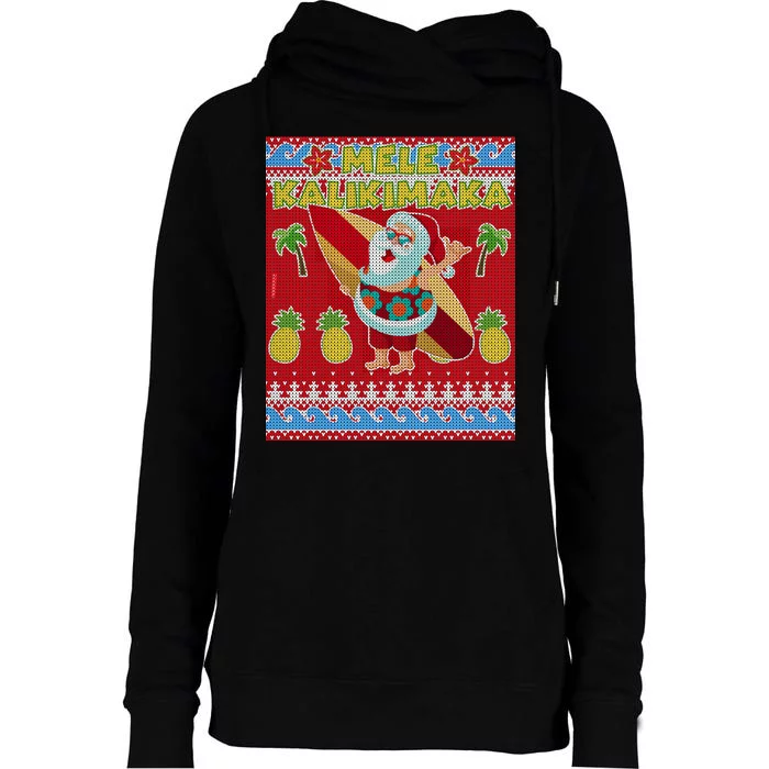 Mele Kalikimaka Santa Ugly Christmas Womens Funnel Neck Pullover Hood